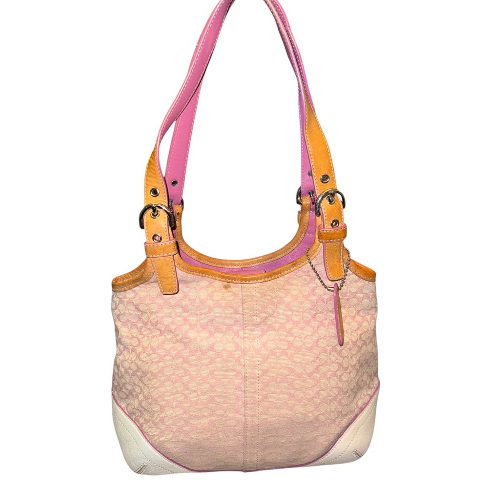 Vintage Coach 7025 Pink Signature Jacquard Soho Hobo Shoulder Bag.